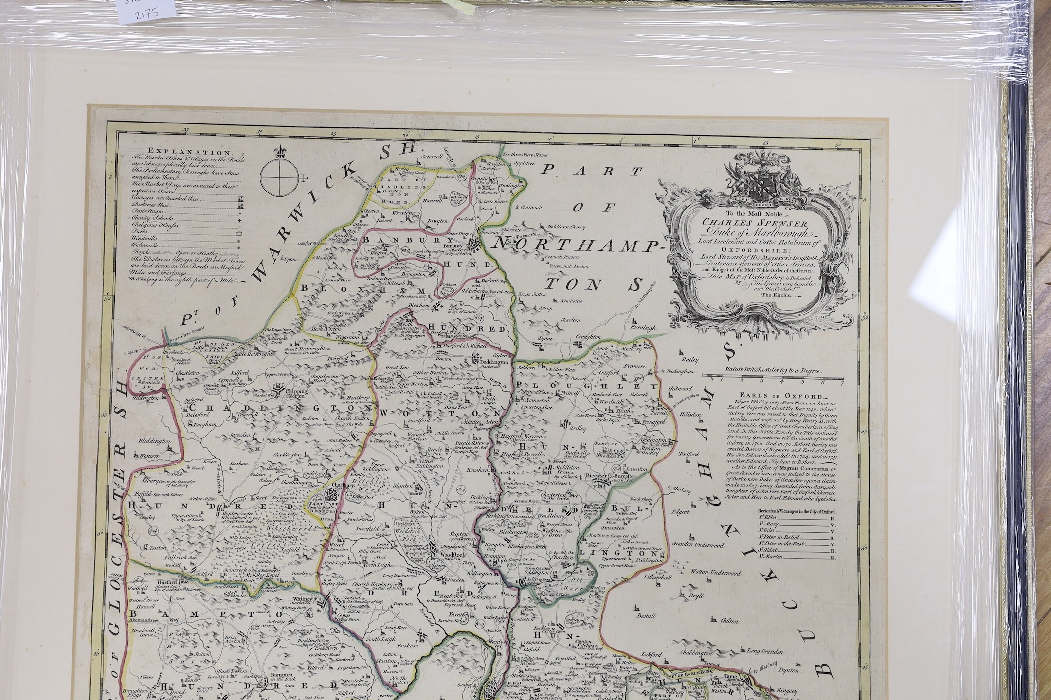 Thomas Kitchin, coloured engraving, A New and Improved Map of Oxfordshire, sold by J. Hinton, London, 1750, 72 x 54cm